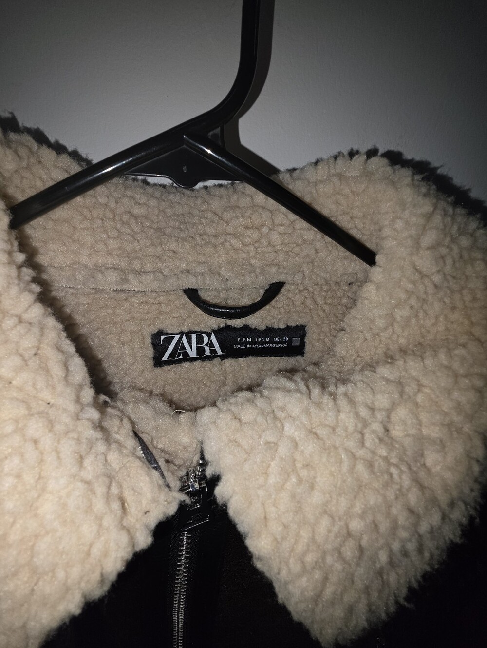 Zara Dark Brown Shearling-Trim Leather Aviator Jacket - Picture 6 of 8